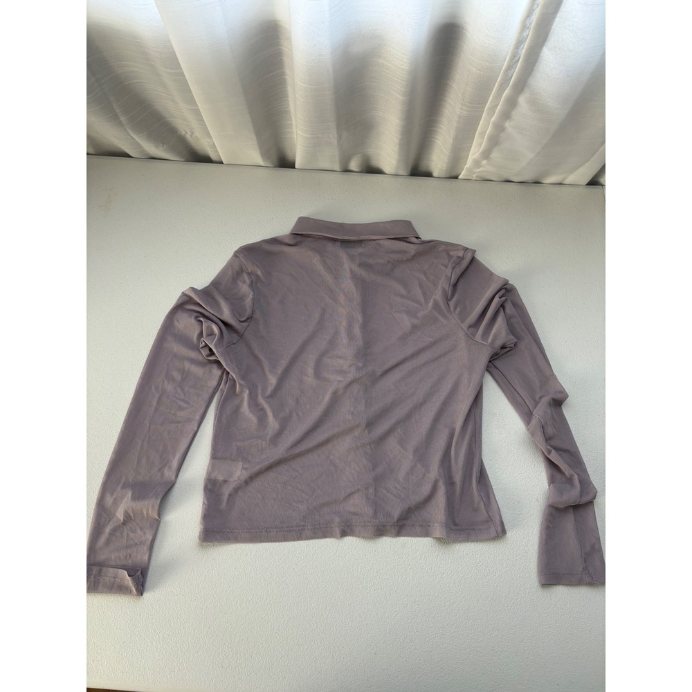 Haley & June Women Lavender‎ Mesh Sheer Button Down Long Sleeve Top Large - Picture 4 of 5